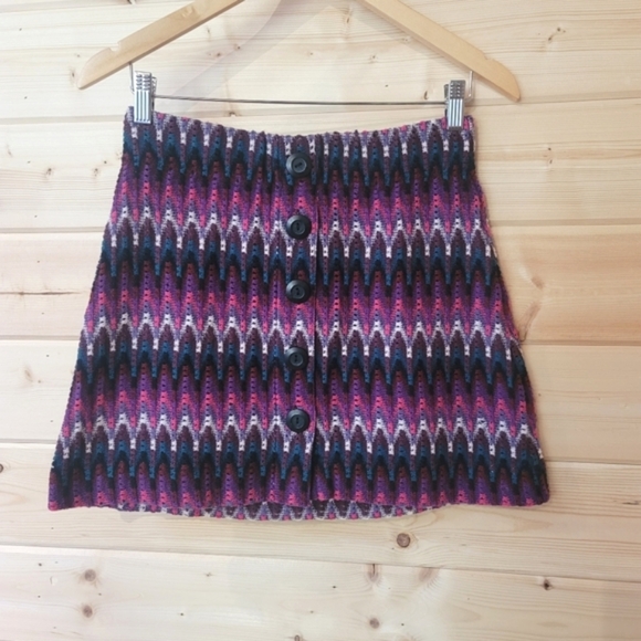 Free People, Chevron Knit Sweater Skirt, Purple/Pink/Peacock Blue/White. Size M‎ - Picture 1 of 6